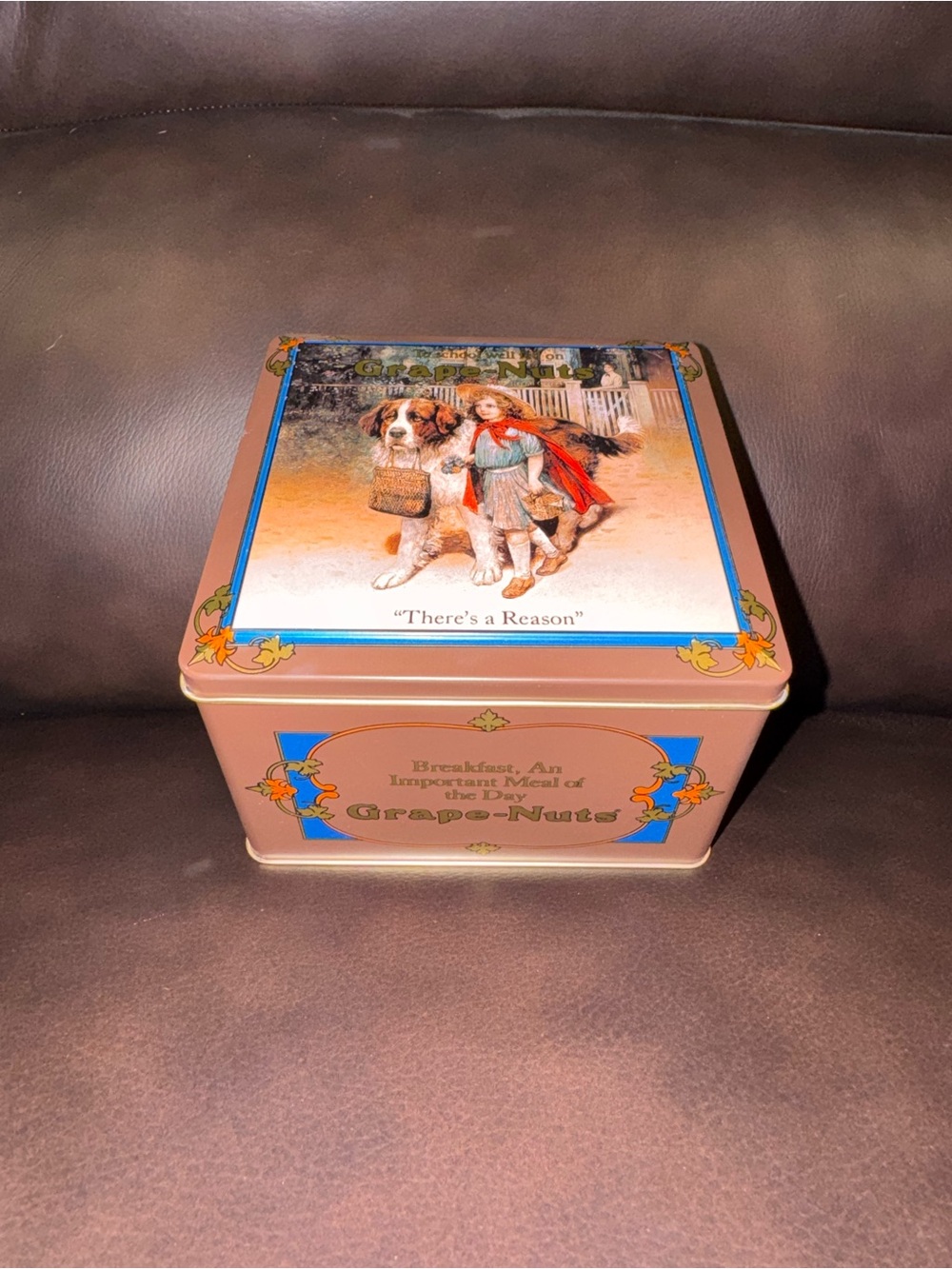 Vintage Grape-Nuts Decorative Tin - Brown with Blue Accents